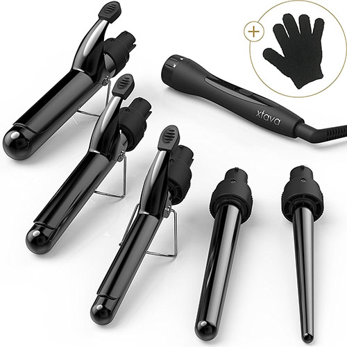 3.xtava Satin Wave 5-In-1 Curling Iron And Wand Set