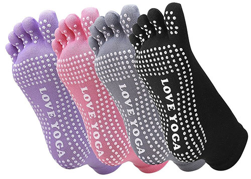 4. Meaiguo Yoga Socks Non Slip Skid with Toe Grips for Pilates