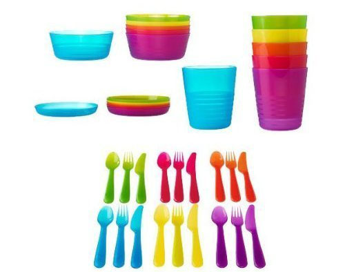 7. Ikea 36-piece dinnerware set, assorted colors