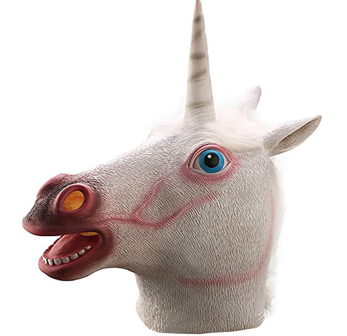 6. Ylovetoys Unicorn Head Mask Halloween Costume Party Novelty Latex Animal Mask