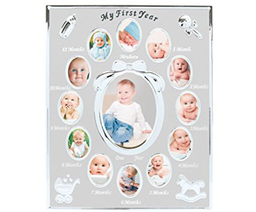 6. Tiny Ideas Baby's First Year Keepsake Picture Photo Frame, Silver