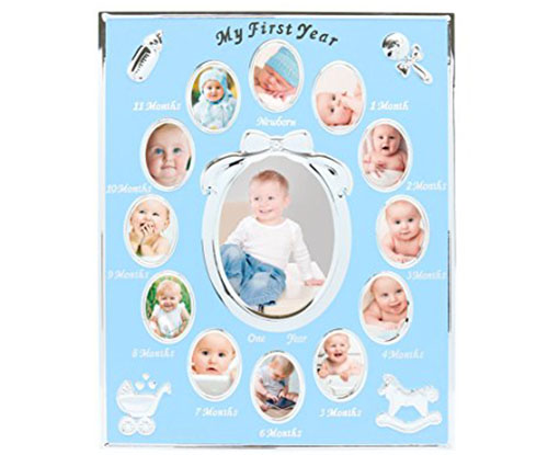 8. Tiny Ideas Baby's First Year Keepsake Picture Photo Frame, Silver/Blue