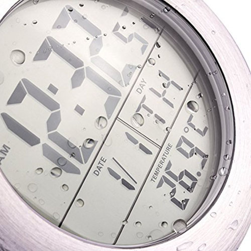 9. Emate Water Resistant LCD Bathroom Shower Clock, aluminum finish