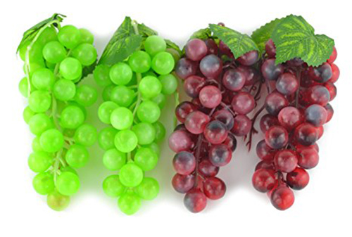 6. SAMYO 4 Bunches of Artificial Green & Purple Grape Cluster Simulation Fake Fruit