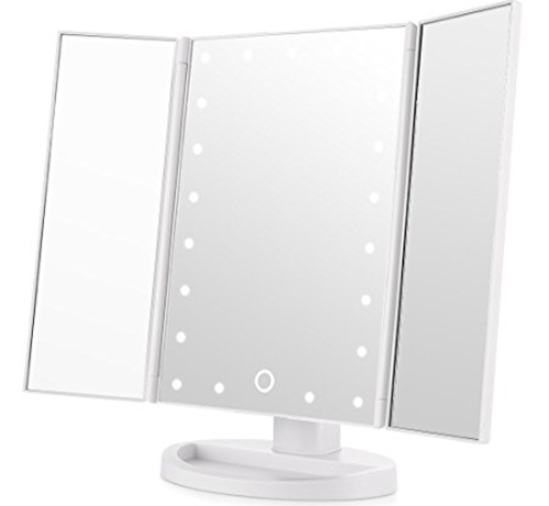 8. Easehold Tri-Fold Lighted Vanity Mirror, White