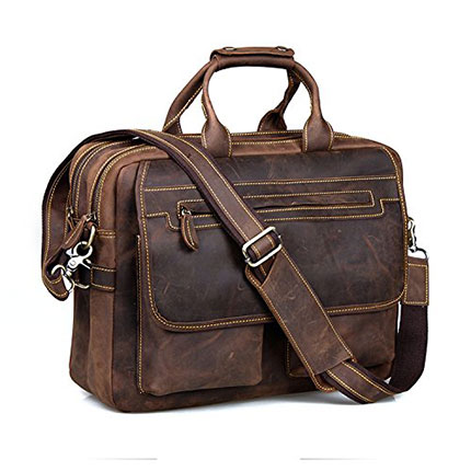 9. Kattee Crazy-Horse 16” Laptop Leather Briefcase