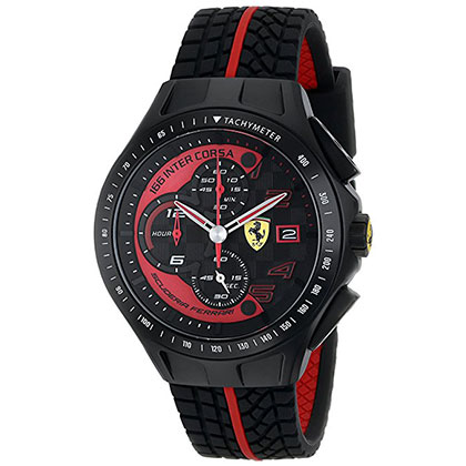 9. Ferrari Men’s Black Rubber Strap Watch (0830077)