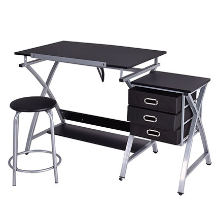 5. Tangkula Black Drafting Table w/ Stool